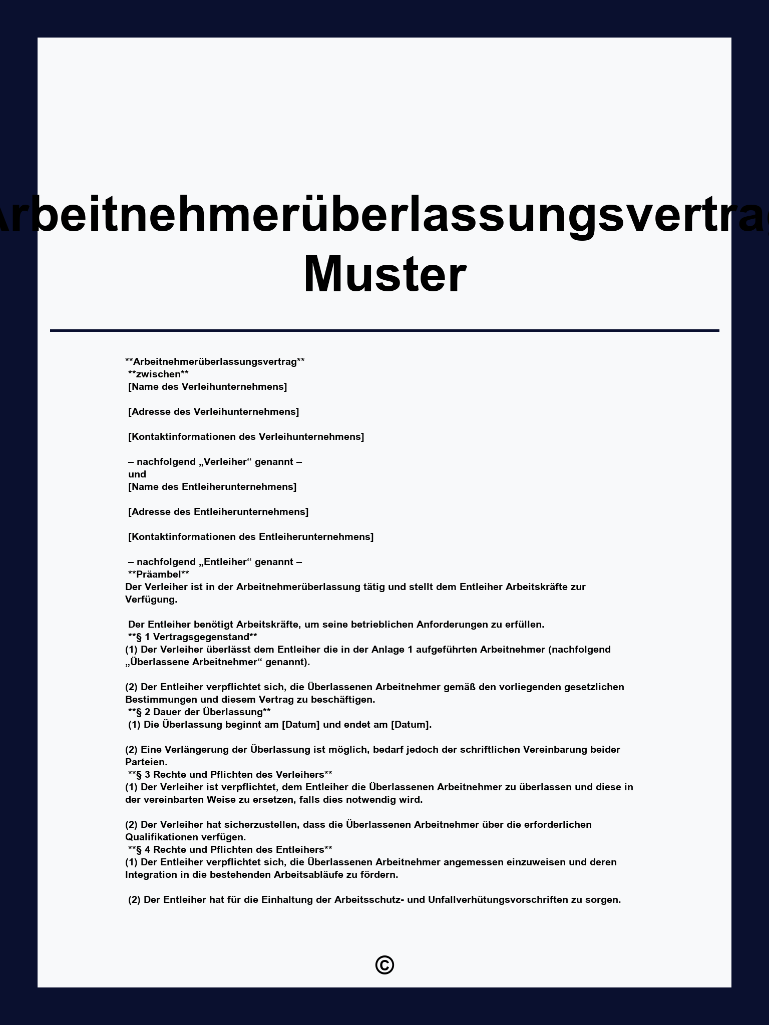 Arbeitnehmerüberlassungsvertrag Muster