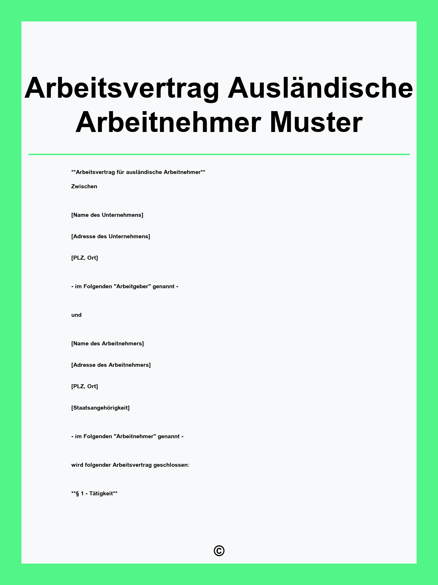 Arbeitsvertrag Ausländische Arbeitnehmer Muster