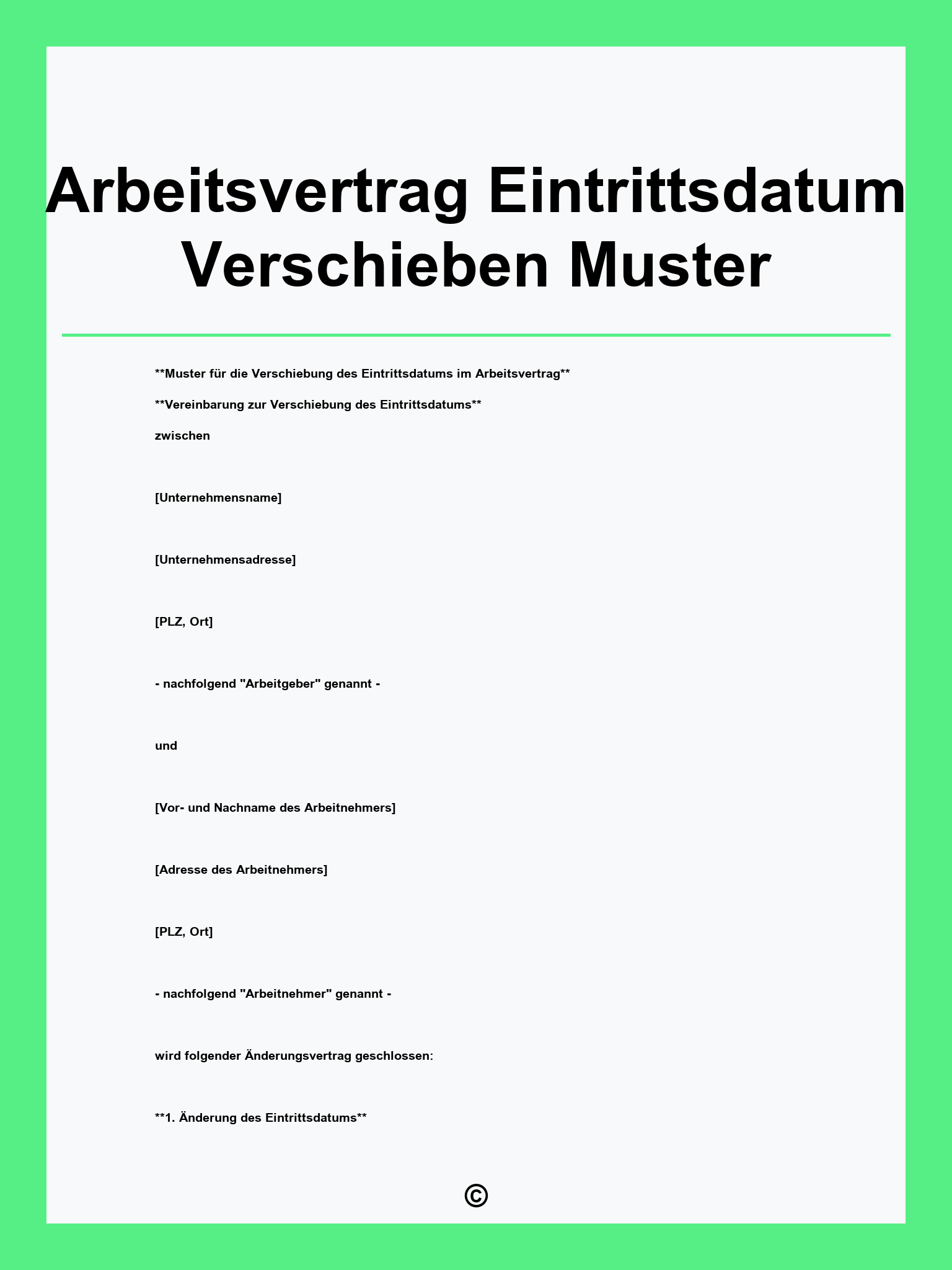 Arbeitsvertrag Eintrittsdatum Verschieben Muster