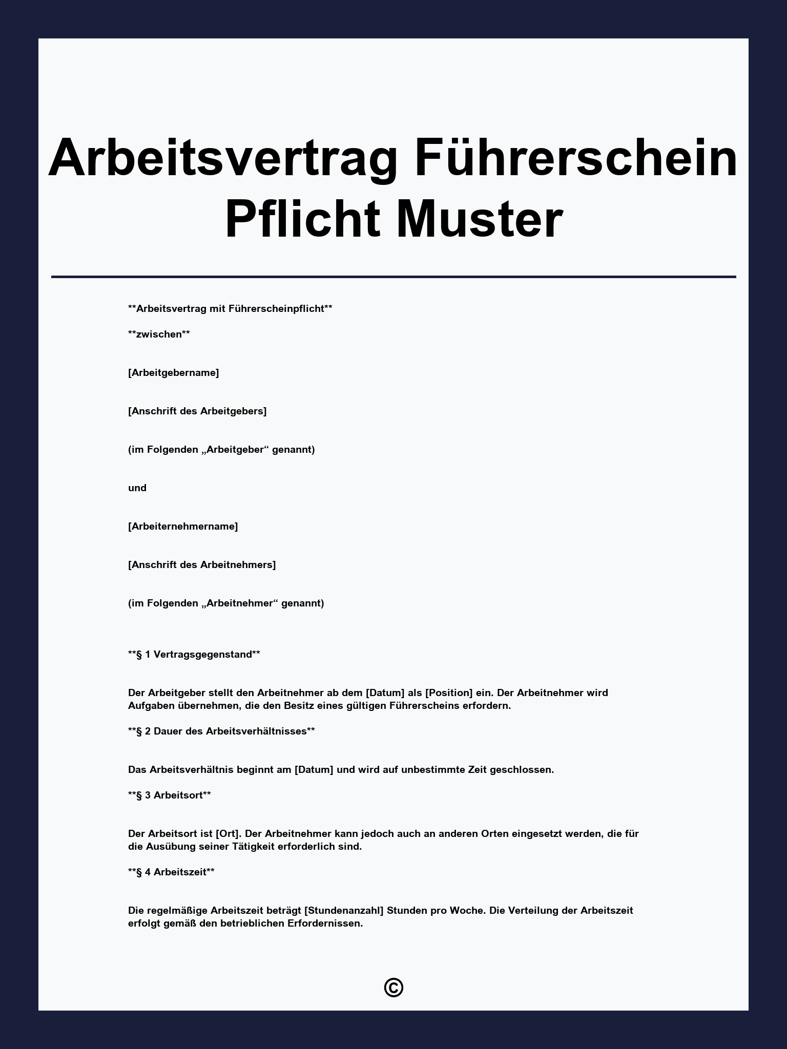 Arbeitsvertrag Führerschein Pflicht Muster