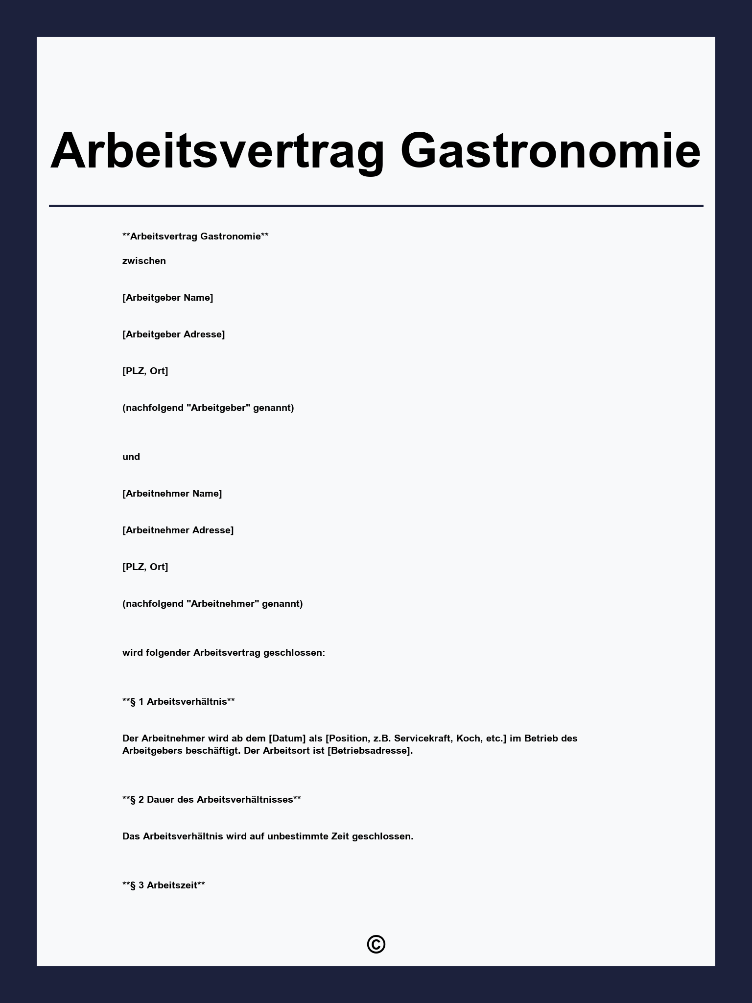 Arbeitsvertrag Gastronomie