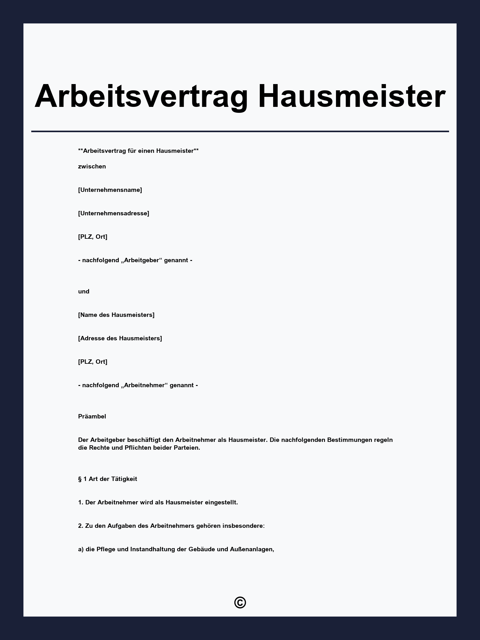 Arbeitsvertrag Hausmeister