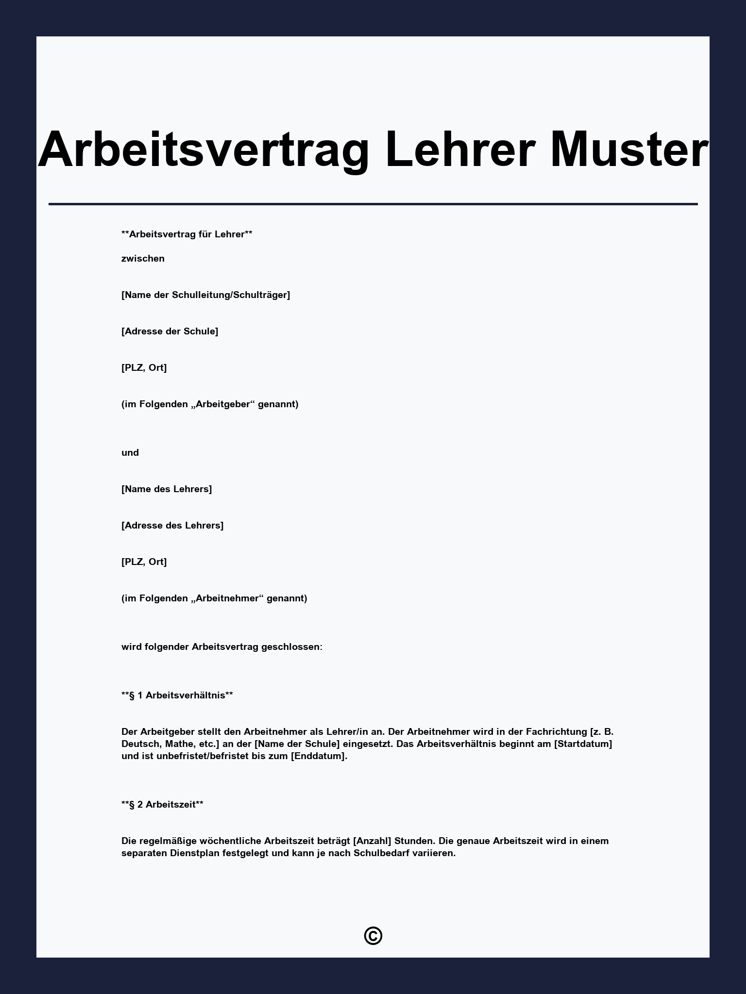 Arbeitsvertrag Lehrer Muster