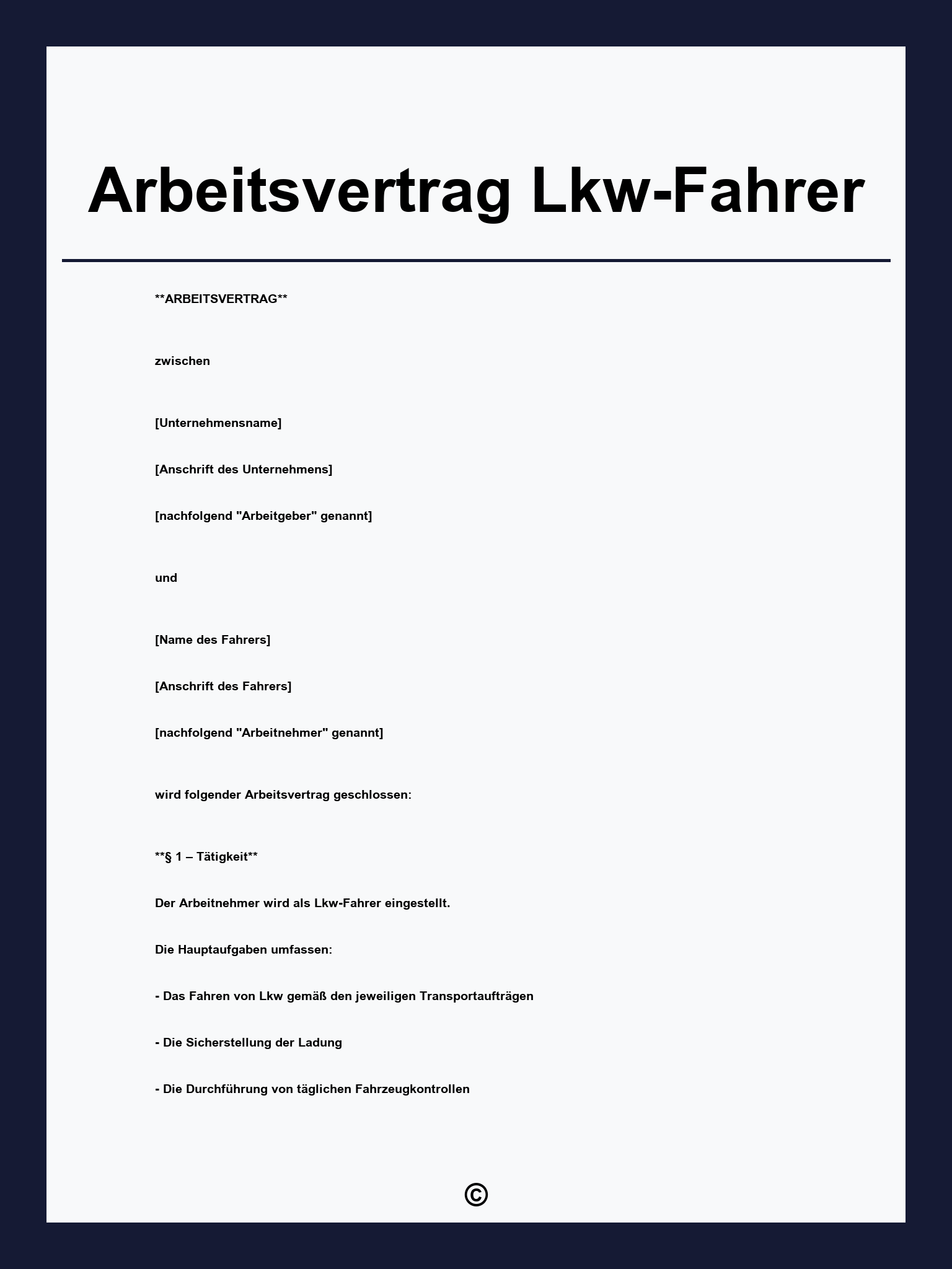 Arbeitsvertrag Lkw-Fahrer