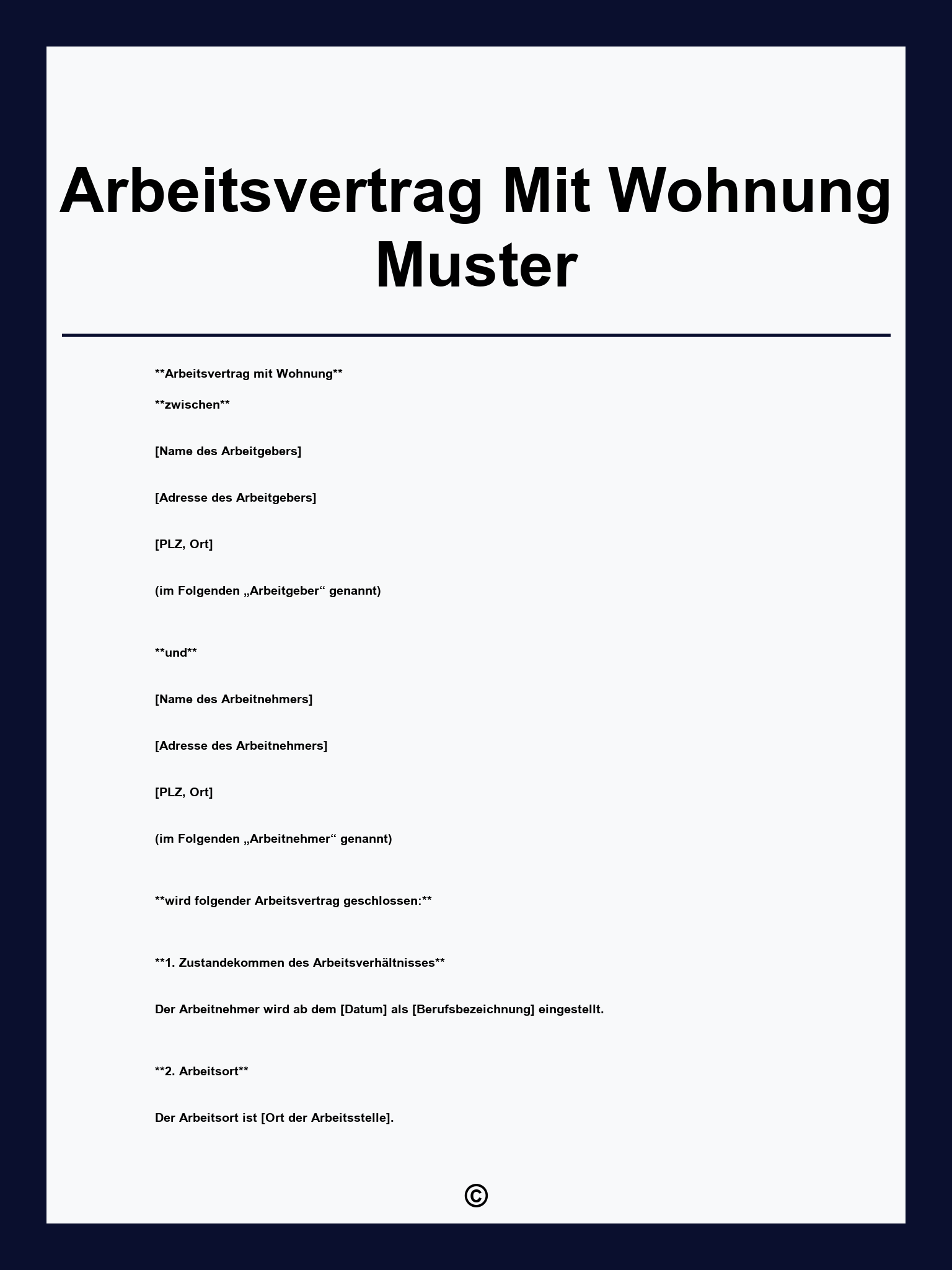 Arbeitsvertrag Mit Wohnung Muster