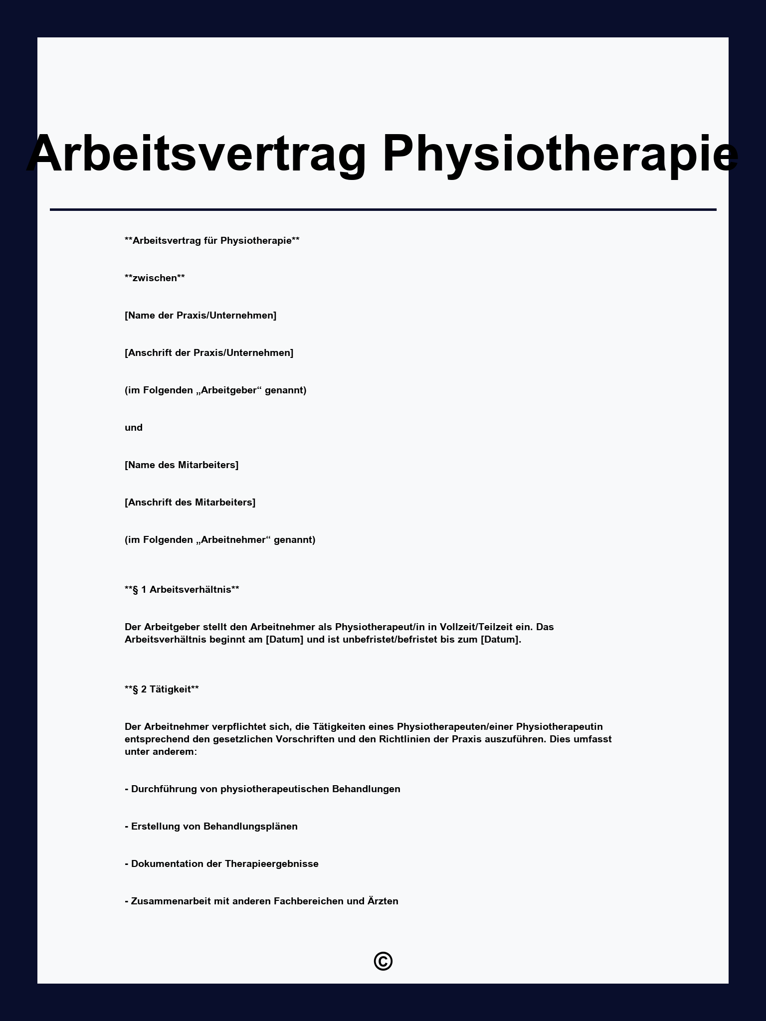 Arbeitsvertrag Physiotherapie