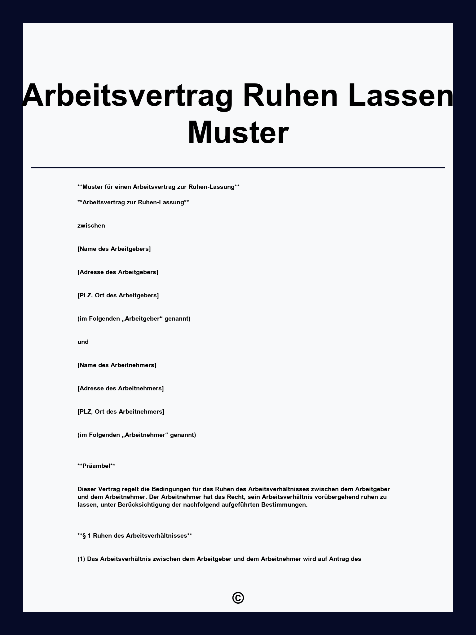 Vertrag Ruhen Lassen Muster