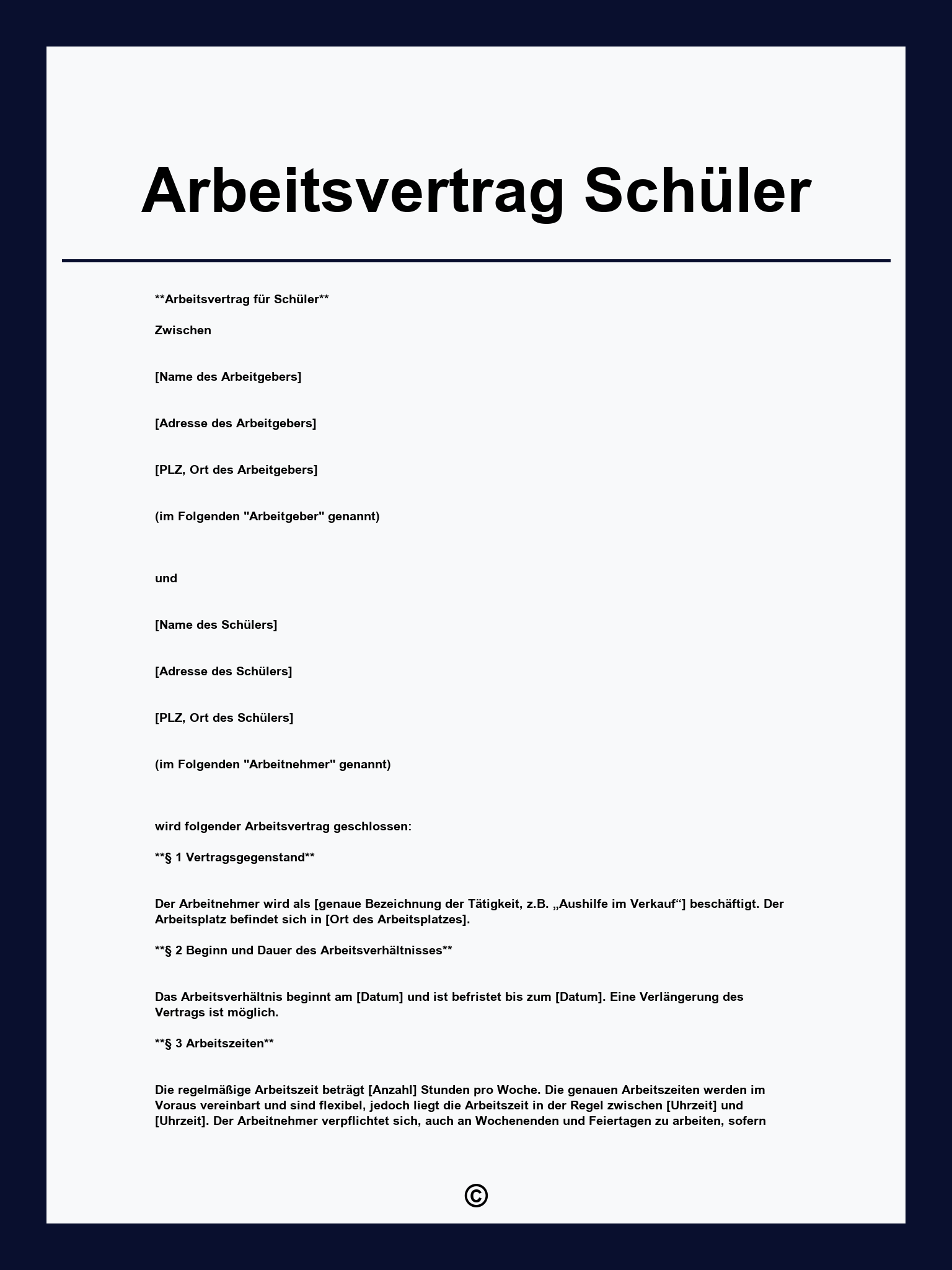Arbeitsvertrag Schüler