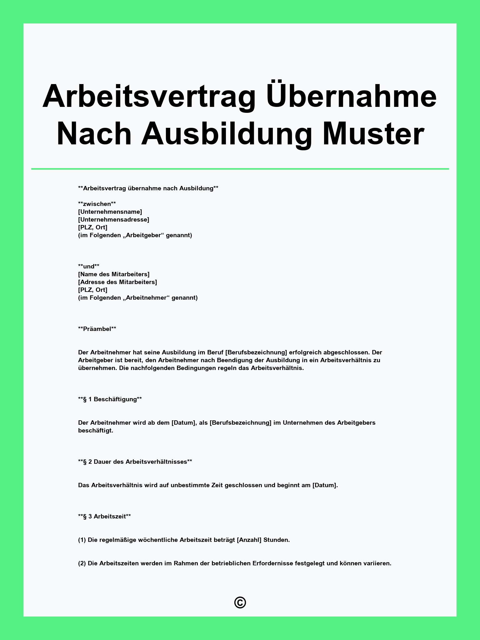 Arbeitsvertrag Übernahme Nach Ausbildung Muster