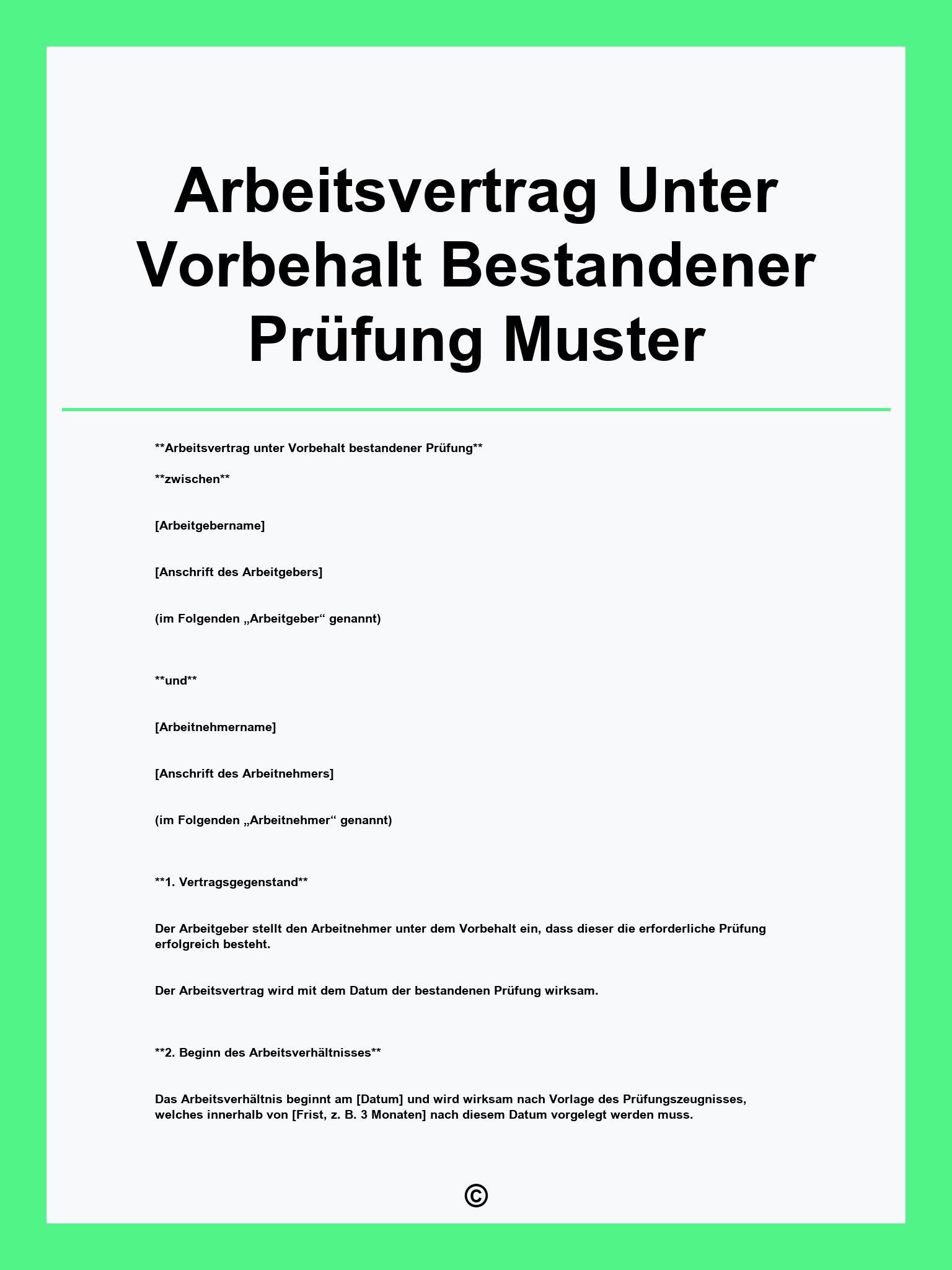 Arbeitsvertrag Unter Vorbehalt Bestandener Prüfung Muster