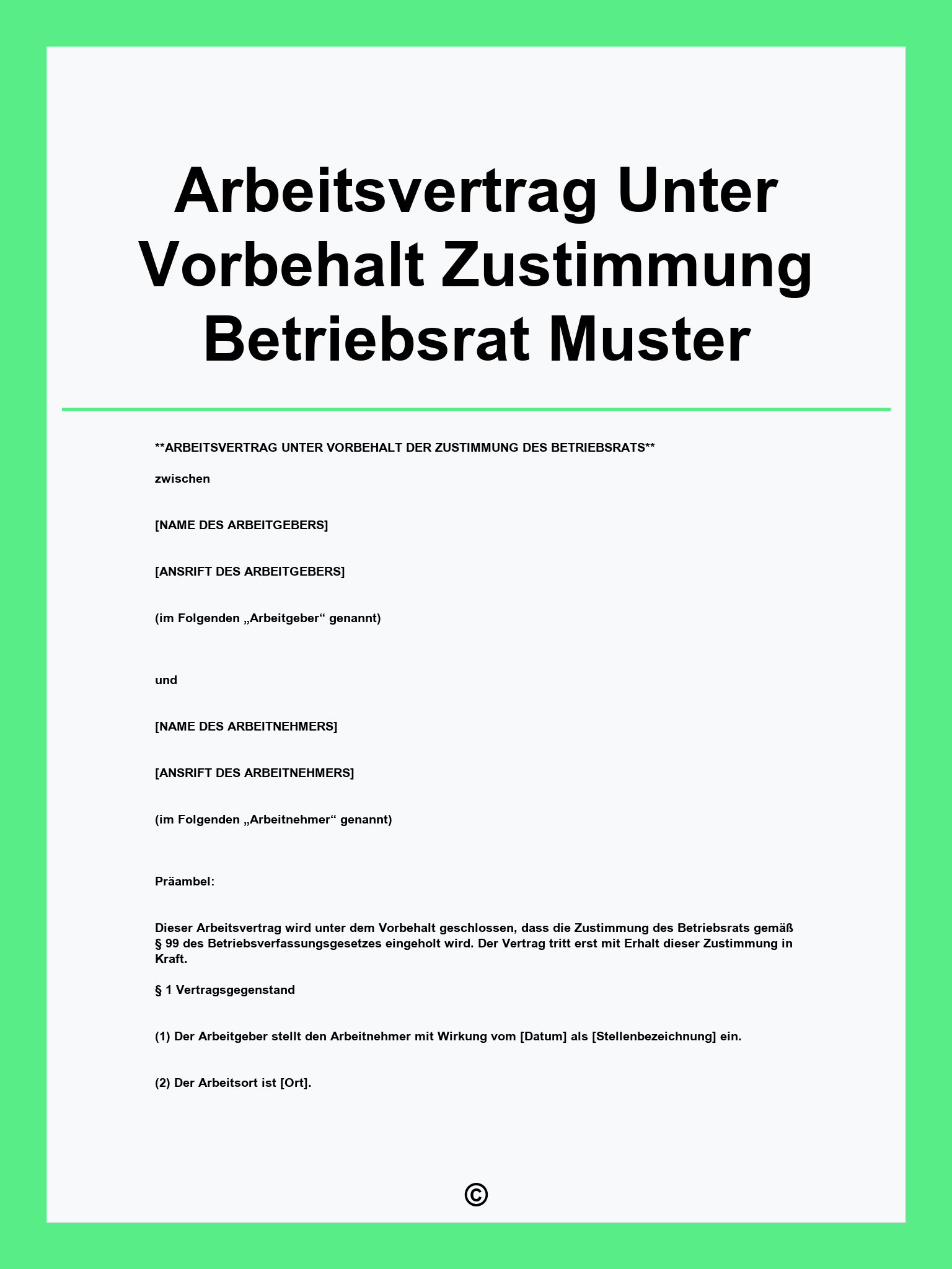 Arbeitsvertrag Unter Vorbehalt Zustimmung Betriebsrat Muster