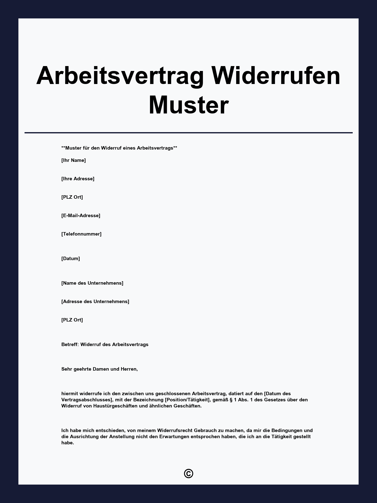 Arbeitsvertrag Widerrufen Muster
