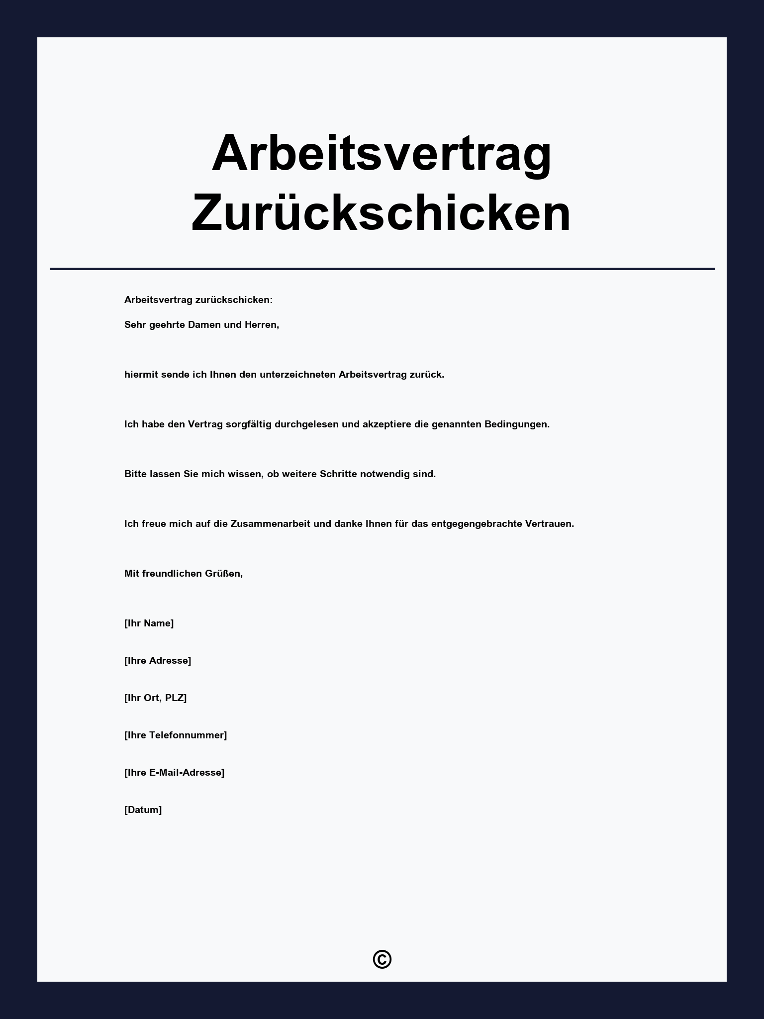 Arbeitsvertrag Zurückschicken