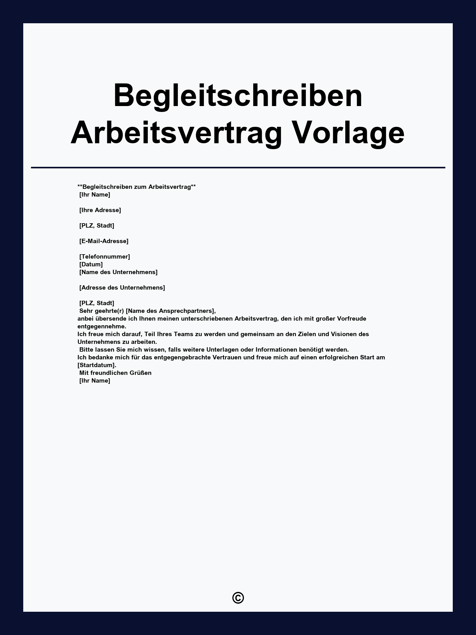 Begleitschreiben Arbeitsvertrag Vorlage