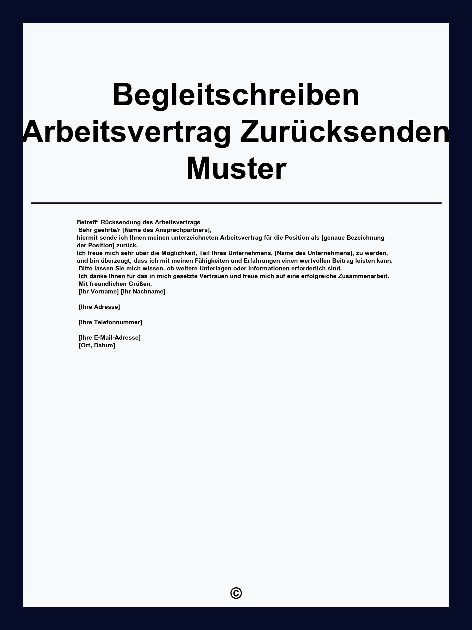 Begleitschreiben Arbeitsvertrag Zurücksenden Muster