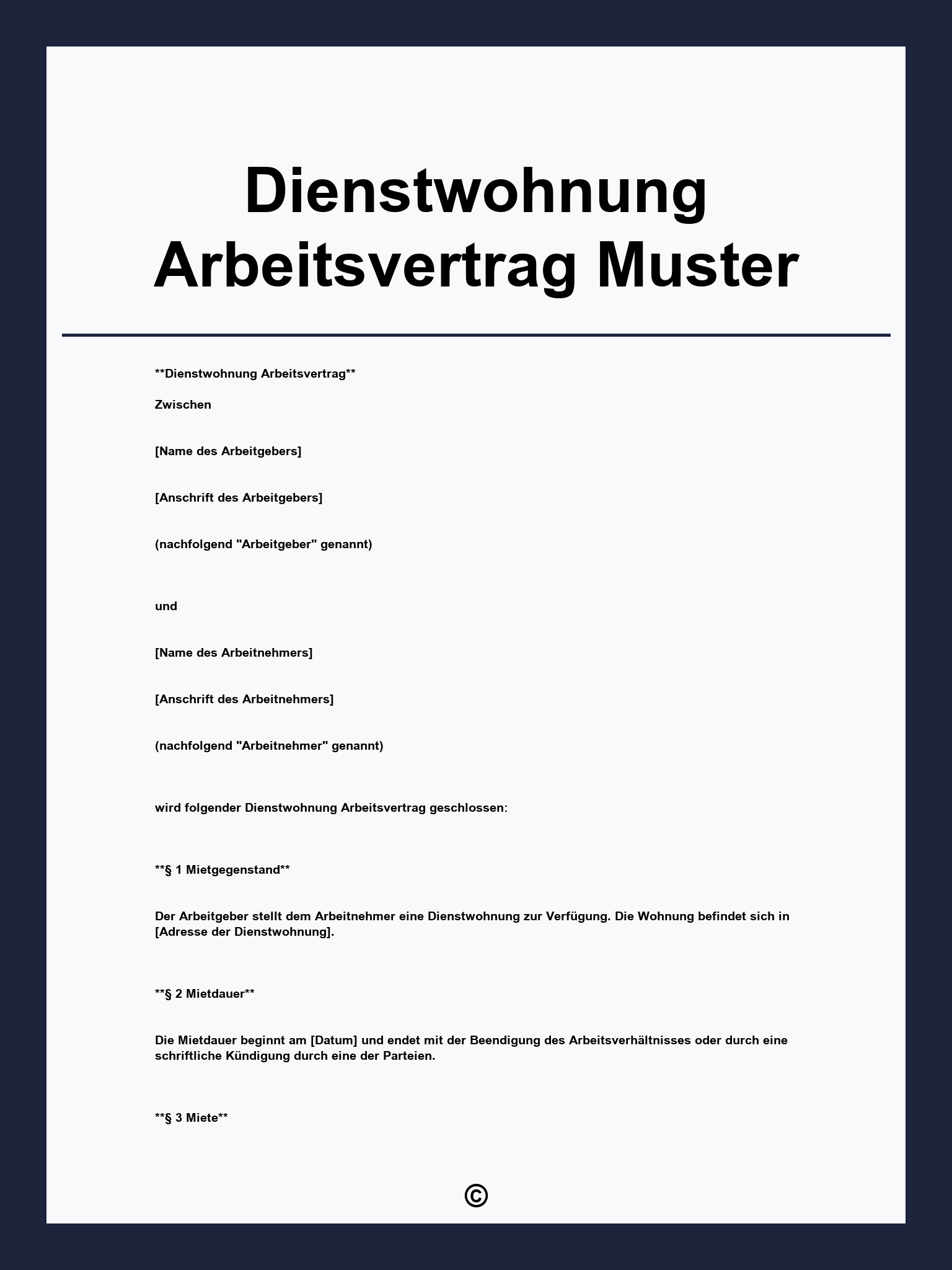 Dienstwohnung Arbeitsvertrag Muster