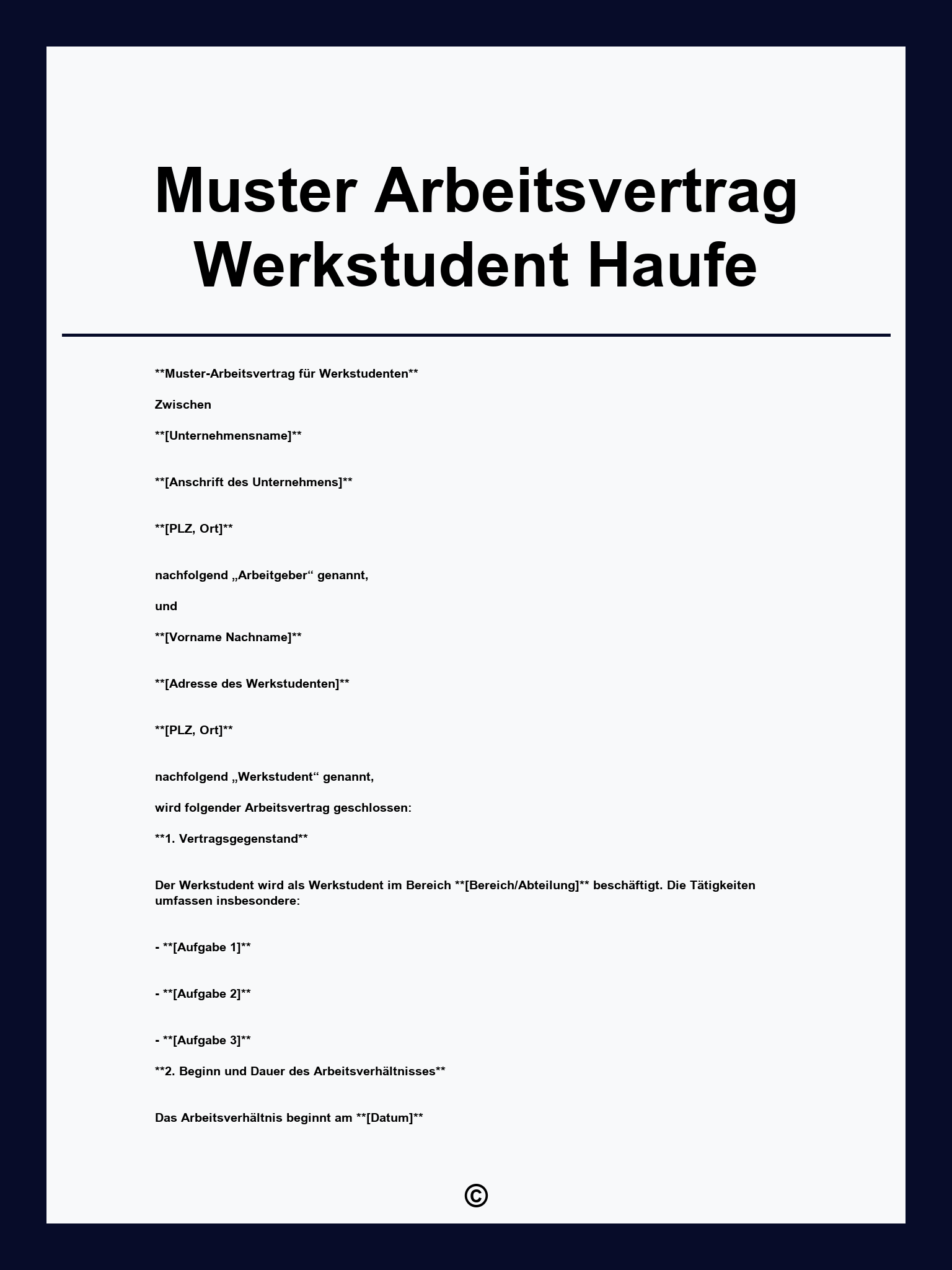Muster Arbeitsvertrag Werkstudent Haufe