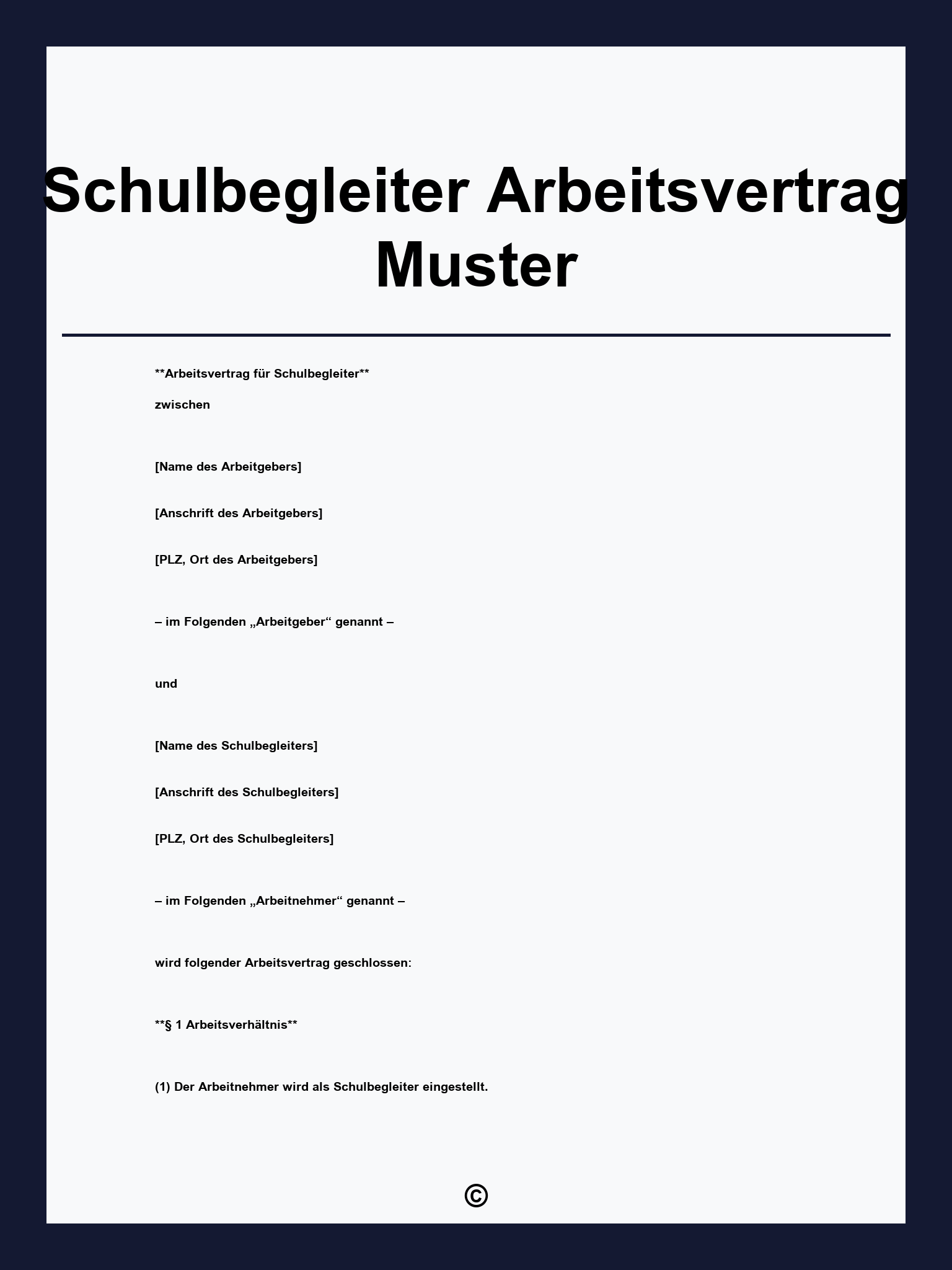 Schulbegleiter Arbeitsvertrag Muster
