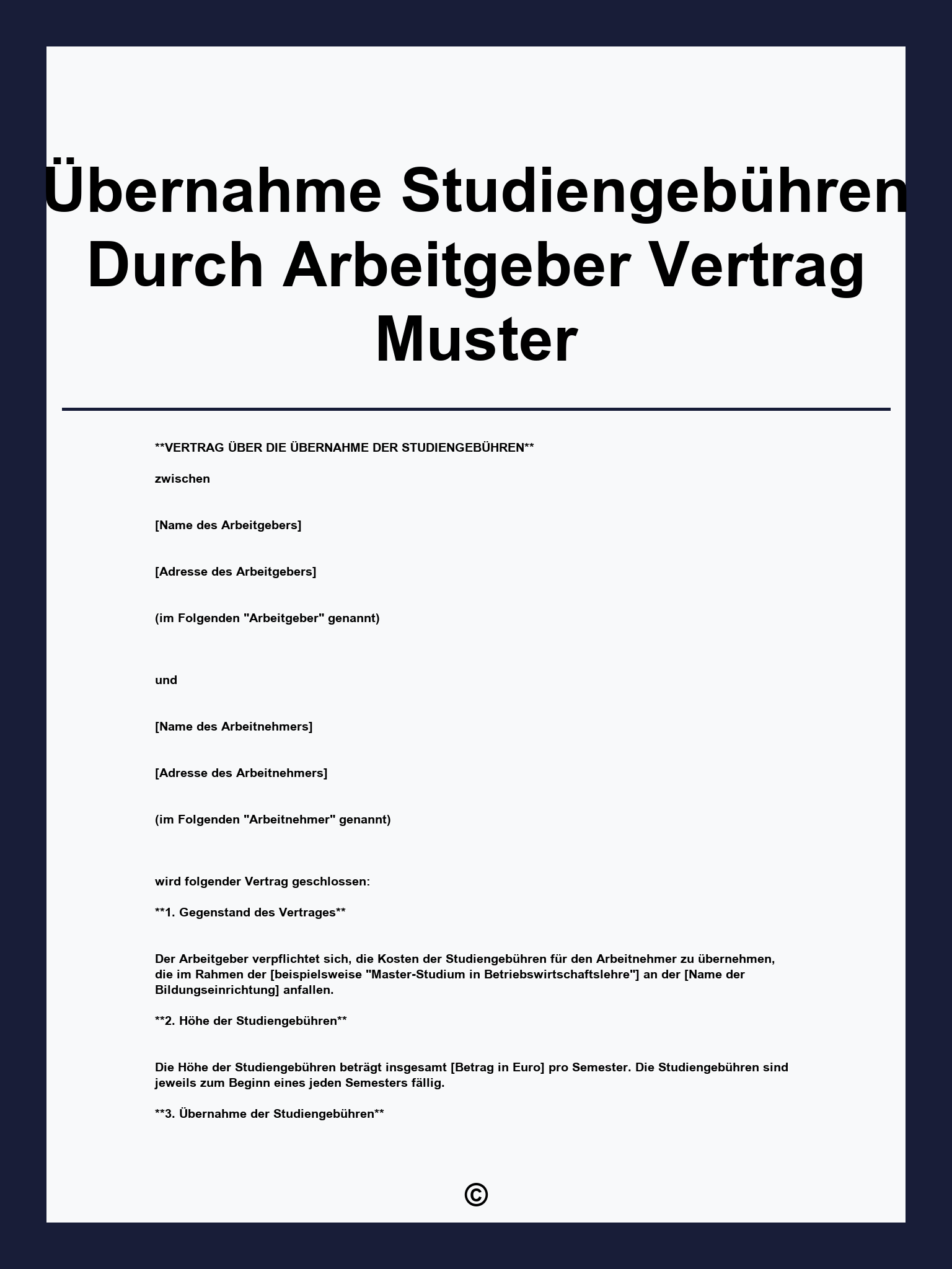 Übernahme Studiengebühren Durch Arbeitgeber Vertrag Muster