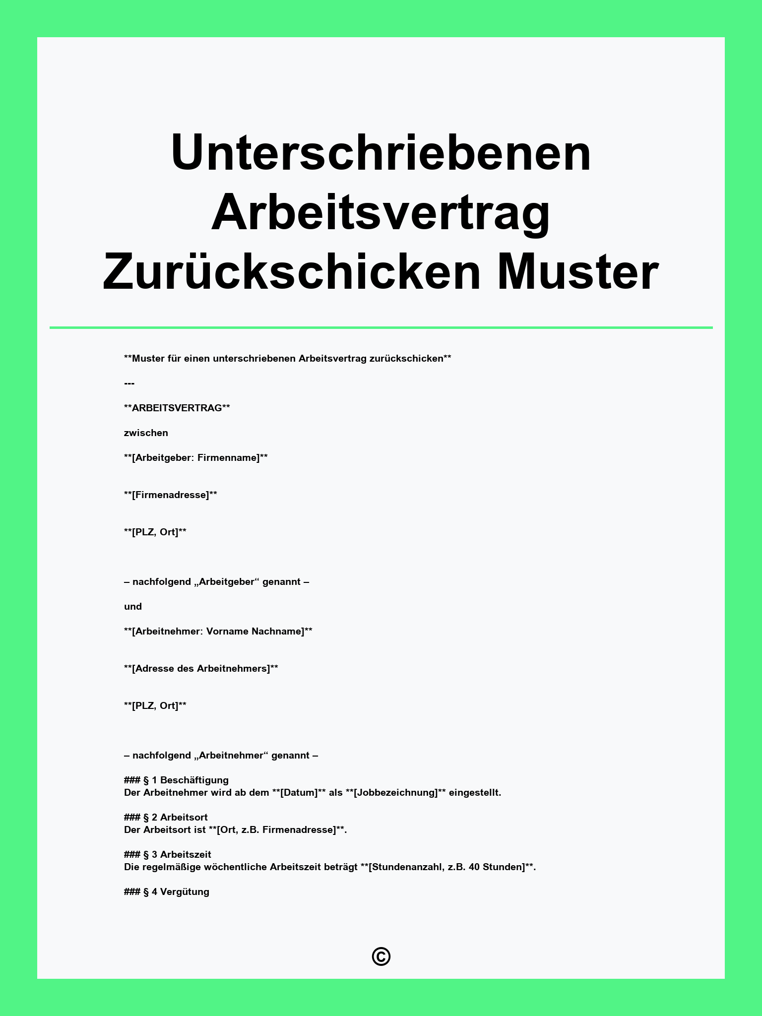 Unterschriebenen Arbeitsvertrag Zurückschicken Muster