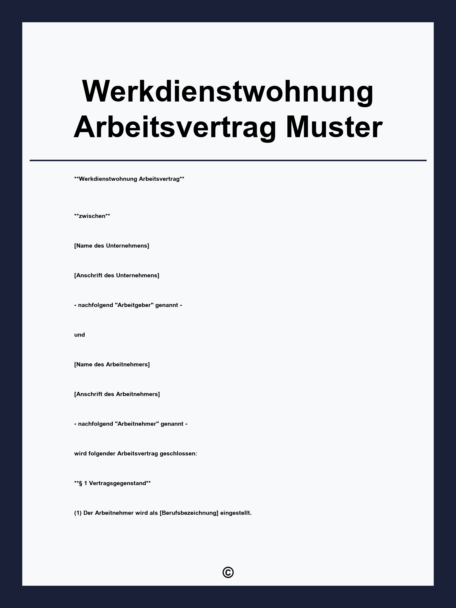 Werkdienstwohnung Arbeitsvertrag Muster