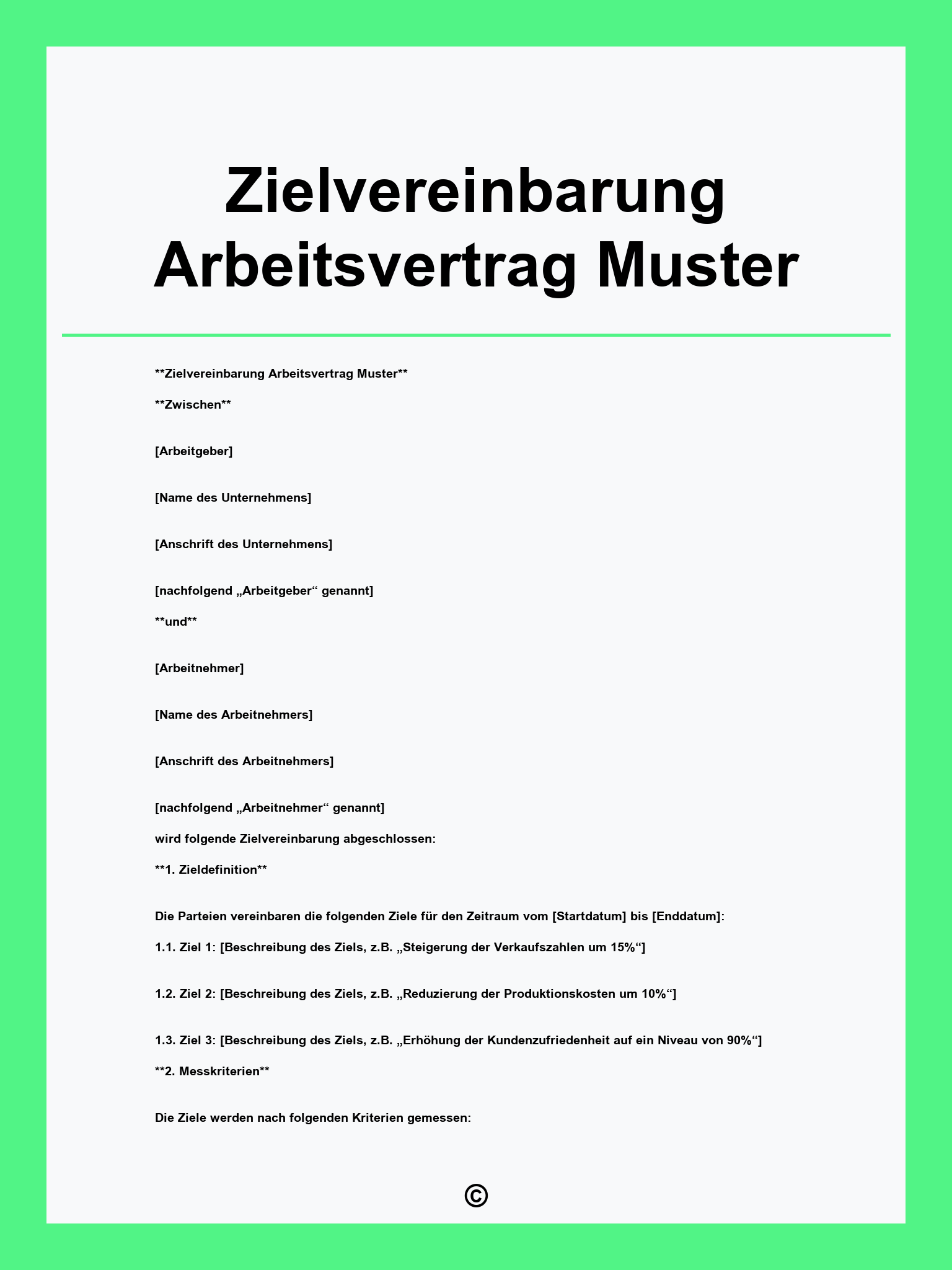 Zielvereinbarung Arbeitsvertrag Muster